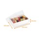 Caja de macarrones en cartón blanco + tapa PET, 155x105x45mm, entregado montado, para 12 piezas, caja de 80
