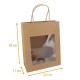 Bolsa kraft con asas de cuerda kraft crudo con ventana 22+11x28cm, paquete de 12