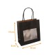Bolsa kraft con asas de cuerda negro profundo con ventana, 18+8x19cm , paquete de 12