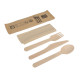 Kit couvert en bois couteau, fourchette, cuillère et serviette, paquet de 100