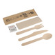Kit couvert en bois fourchette, couteau, serviette, cuillère, sel et poivre, paquet de 100