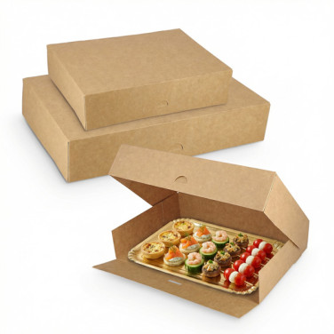 Schachtel für Feinkost-Tabletts aus braunem Kraftpapier