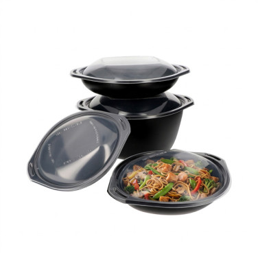 Barquette noire pour wok avec couvercle